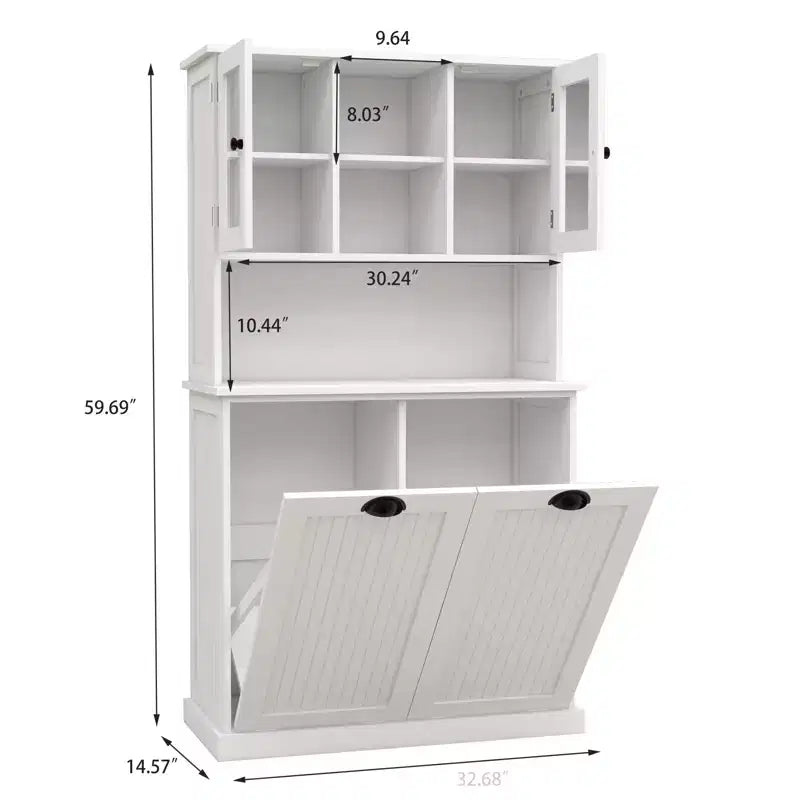 Armoire de rangement haute avec panier à linge sale basculant, armoire avec 2 étagères réglables et portes pour le salon