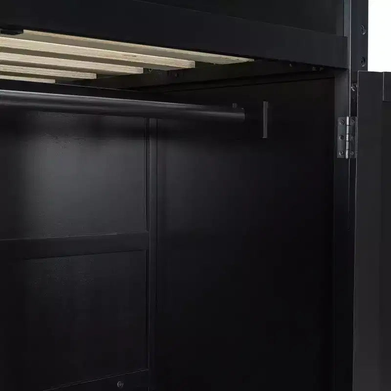 Cama alta de madera de tamaño matrimonial para videojuegos, con escritorio y armario, puerto USB y luz LED para dormitorio de niños, adolescentes y adultos