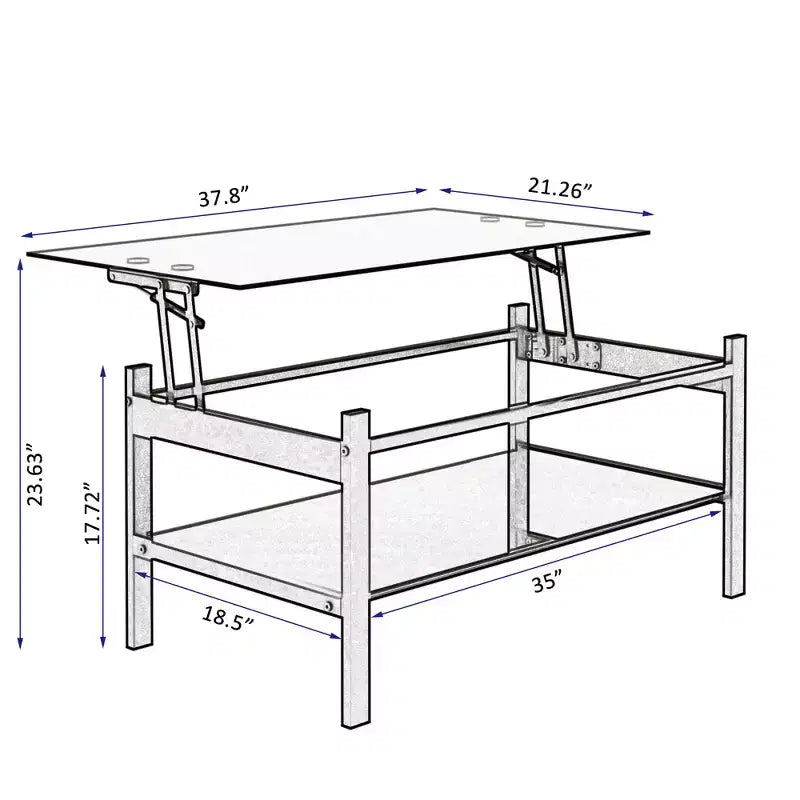 Table basse relevable en verre avec plateau en verre trempé à 2 niveaux et piètement en métal, table moderne pour salon