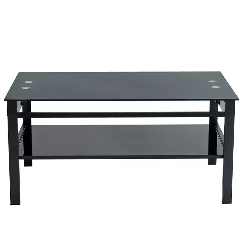 Table basse relevable en verre avec plateau en verre trempé à 2 niveaux et piètement en métal, table moderne pour salon
