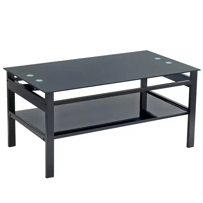 Table basse relevable en verre avec plateau en verre trempé à 2 niveaux et piètement en métal, table moderne pour salon