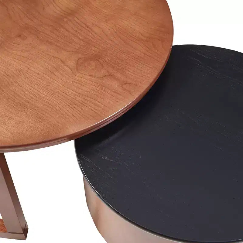 Tables basses gigognes rondes, table de cocktail, table centrale, table d’appoint pour canapé, table décorative vintage avec tiroir, noir et noyer