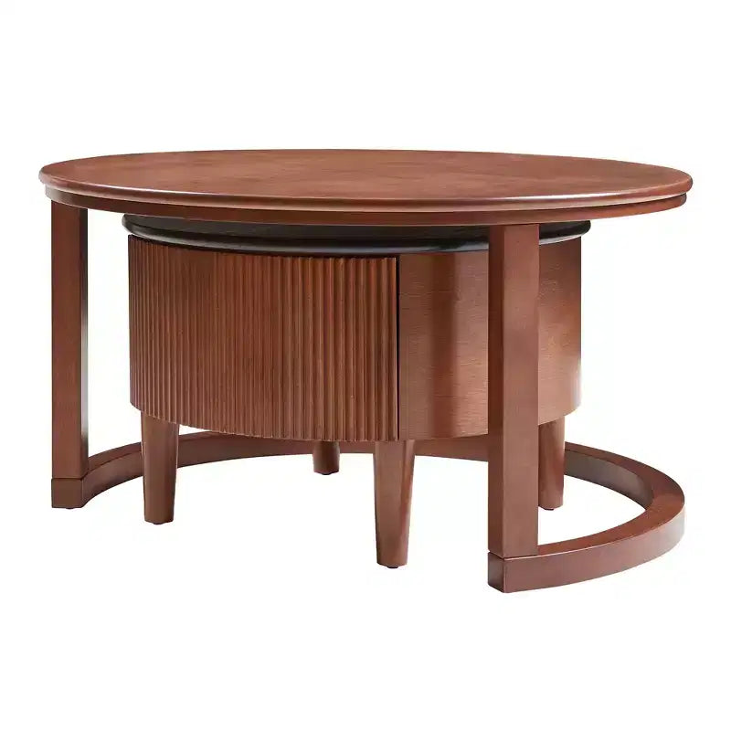 Tables basses gigognes rondes, table de cocktail, table centrale, table d’appoint pour canapé, table décorative vintage avec tiroir, noir et noyer