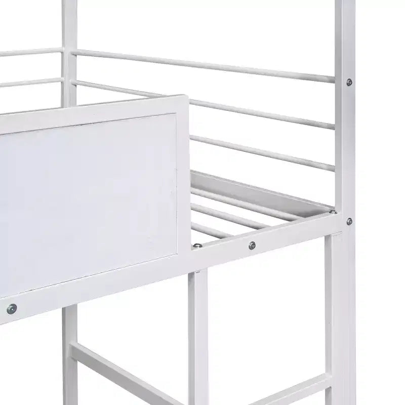 Lit mezzanine pour lit simple avec toboggan, lit cabane en métal avec toit, lit mezzanine bas avec tableau en bois inscriptible pour enfants et adolescents