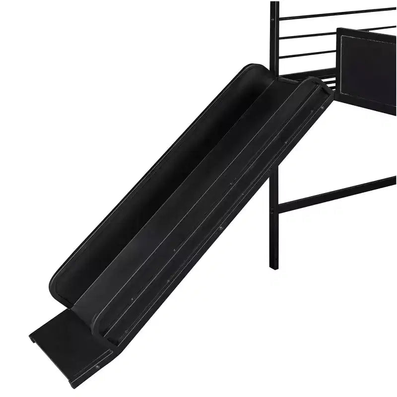 Lit mezzanine pour lit simple avec toboggan, lit cabane en métal avec toit, lit mezzanine bas avec tableau en bois inscriptible pour enfants et adolescents