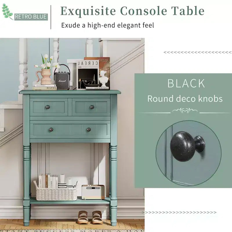 Table console en bois massif avec tiroirs de rangement et étagère inférieure
