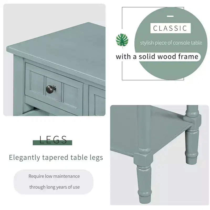Table console en bois massif avec tiroirs de rangement et étagère inférieure
