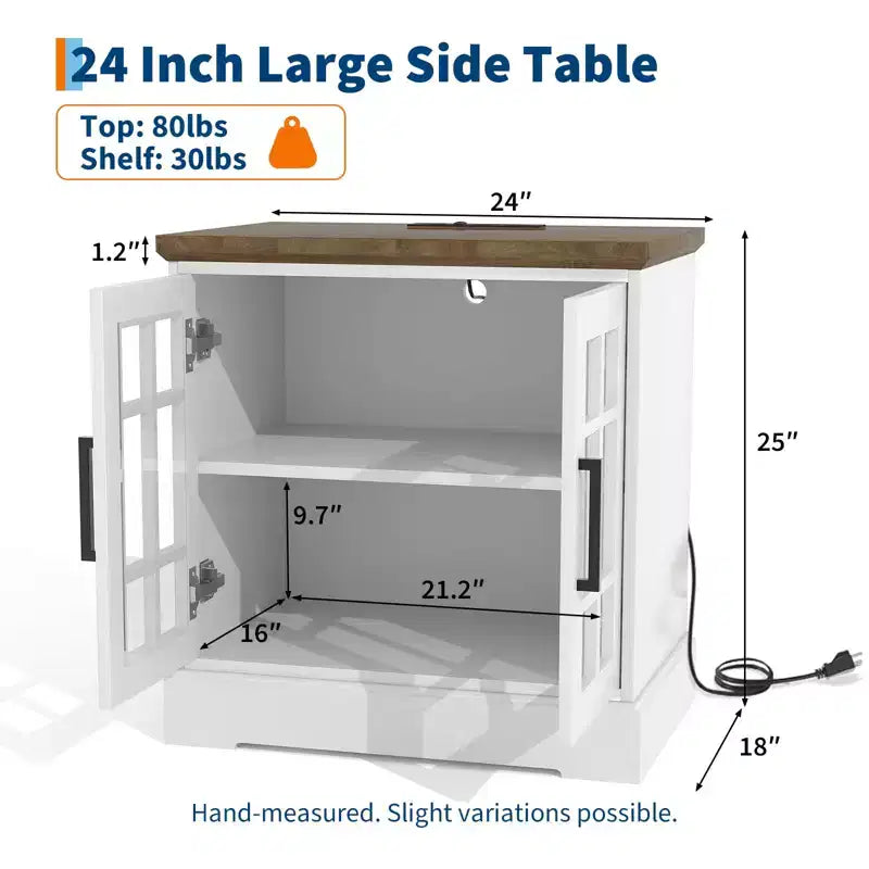 Mesa auxiliar moderna de 24, mesita de noche de madera para dormitorio con puerta de vidrio, mesa auxiliar decorativa para sofá con estante ajustable, mesa estrecha de noche para espacios pequeños