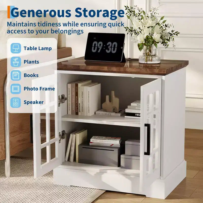 Mesa auxiliar moderna de 24, mesita de noche de madera para dormitorio con puerta de vidrio, mesa auxiliar decorativa para sofá con estante ajustable, mesa estrecha de noche para espacios pequeños