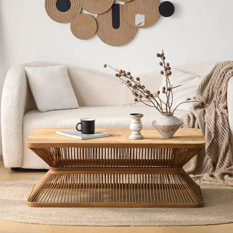Table basse rectangulaire moderne du milieu du siècle en bambou