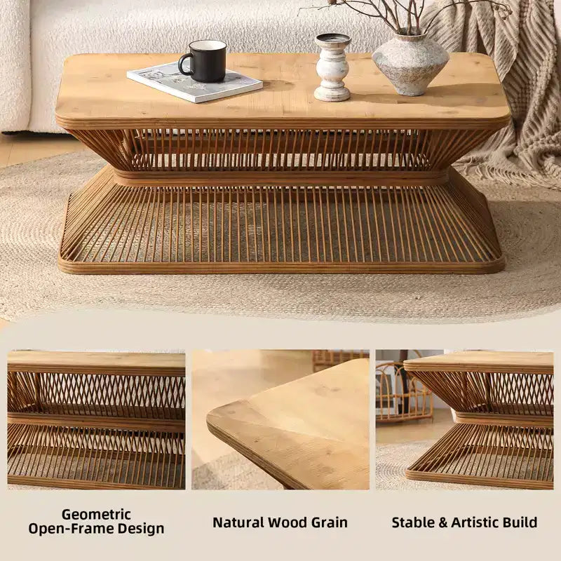 Rechteckiger Couchtisch aus Bambus im modernen Mid-Century-Stil