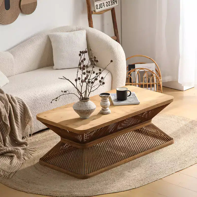 Rechteckiger Couchtisch aus Bambus im modernen Mid-Century-Stil