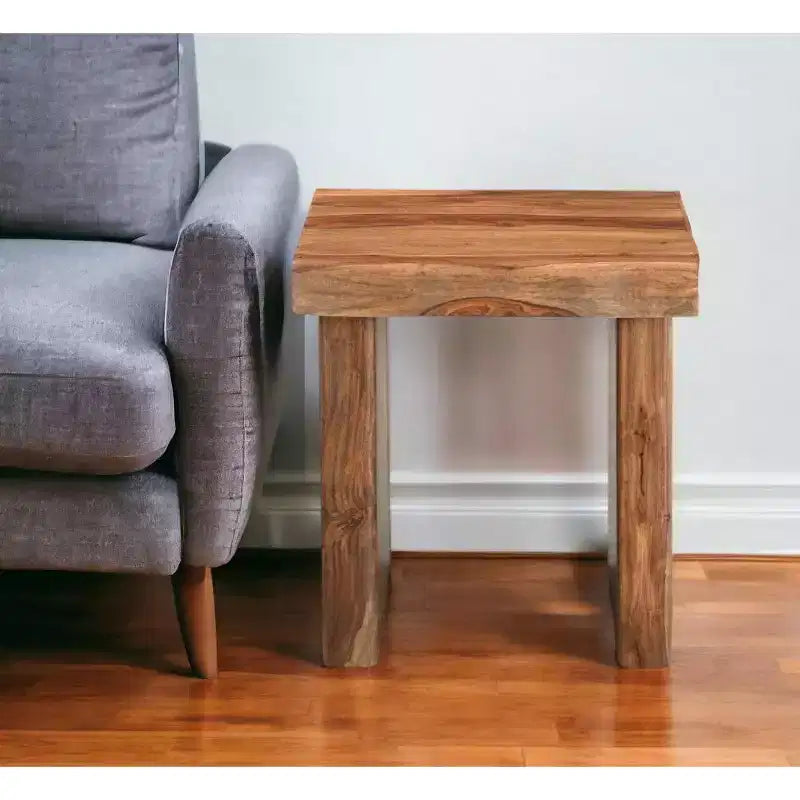Table d'appoint carrée en bois massif noir et marron de 22