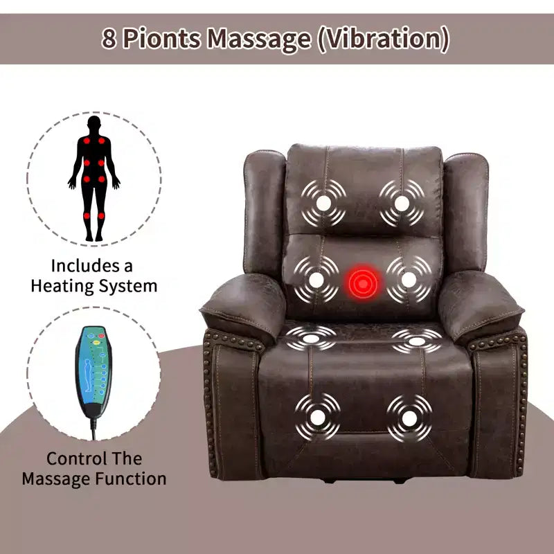 Massagesessel mit Aufstehhilfe, Wärme- und Vibrationsfunktion, gepolsterter Relaxsessel mit Getränkehalter, Seitentasche und USB-Anschluss für das Wohnzimmer