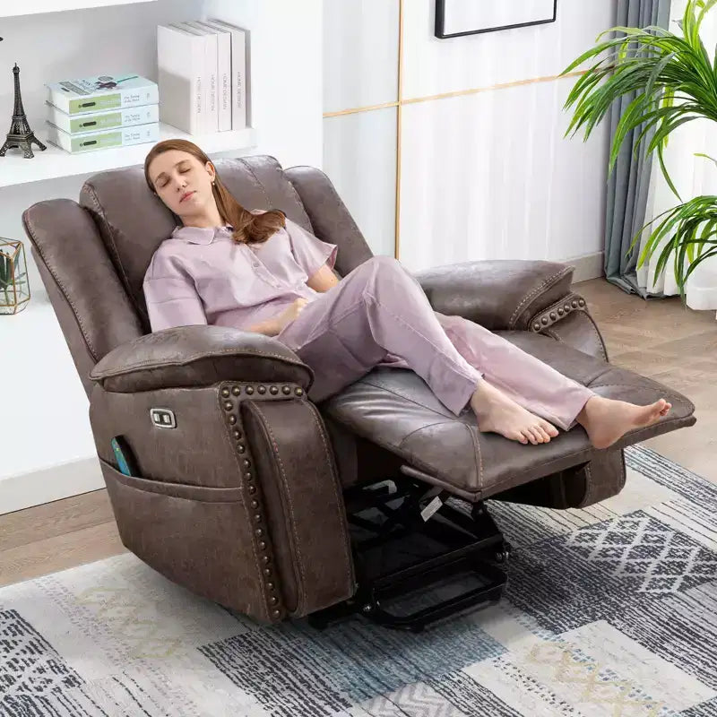 Massagesessel mit Aufstehhilfe, Wärme- und Vibrationsfunktion, gepolsterter Relaxsessel mit Getränkehalter, Seitentasche und USB-Anschluss für das Wohnzimmer