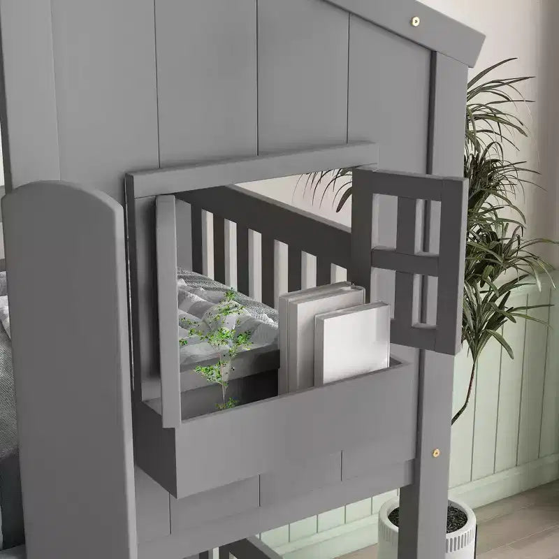 Lit superposé maison à deux places, avec toit et fenêtre, conception basse sécuritaire