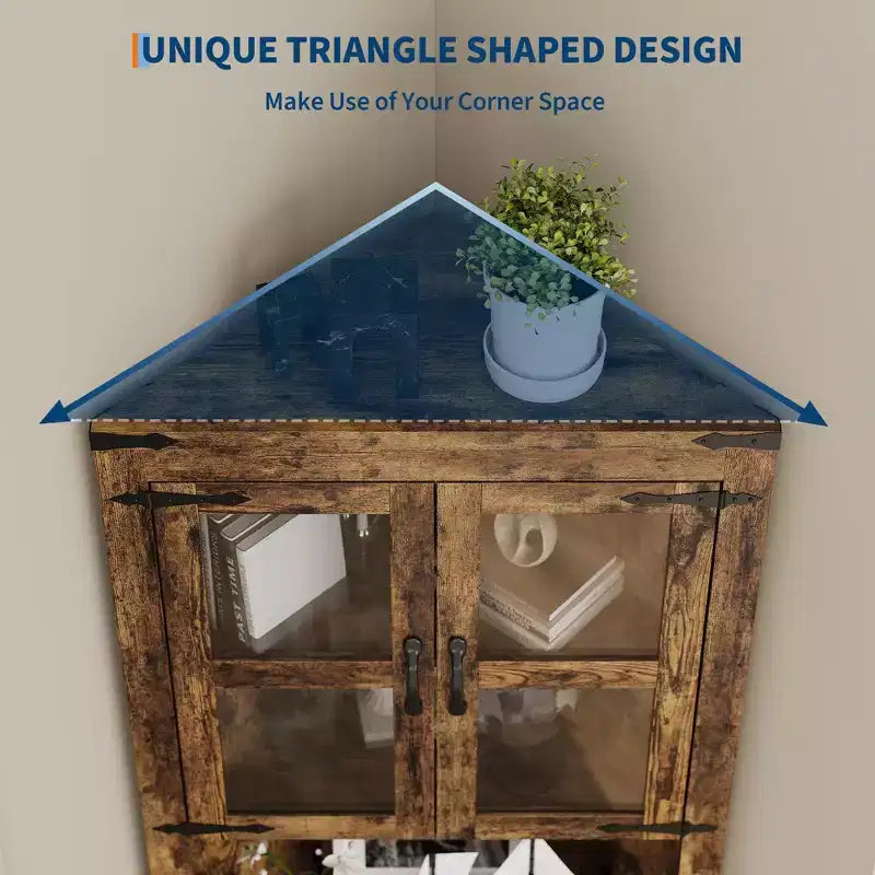 Hoher Landhaus-Eckschrank, 66.9, mit Glastür und verstellbaren Einlegeböden, ideal für Wohnzimmer, Küche und Badezimmer