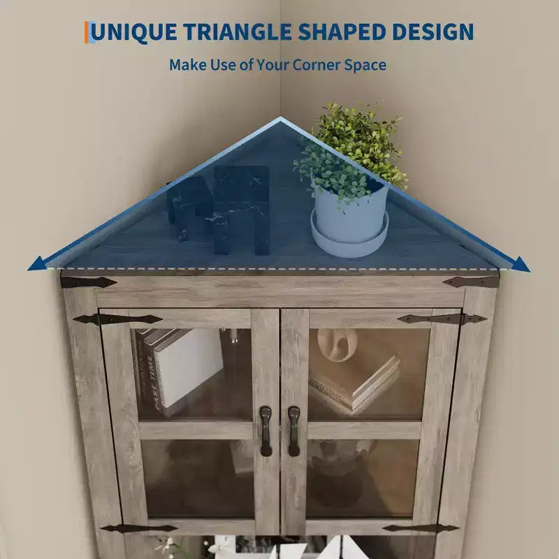 Hoher Landhaus-Eckschrank, 66.9, mit Glastür und verstellbaren Einlegeböden, ideal für Wohnzimmer, Küche und Badezimmer