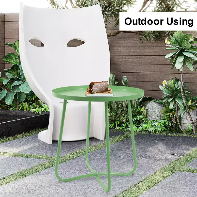 Mesita auxiliar redonda pequeña de metal para exteriores, resistente a la intemperie, para patio, jardín, jardín, porche y balcón, verde