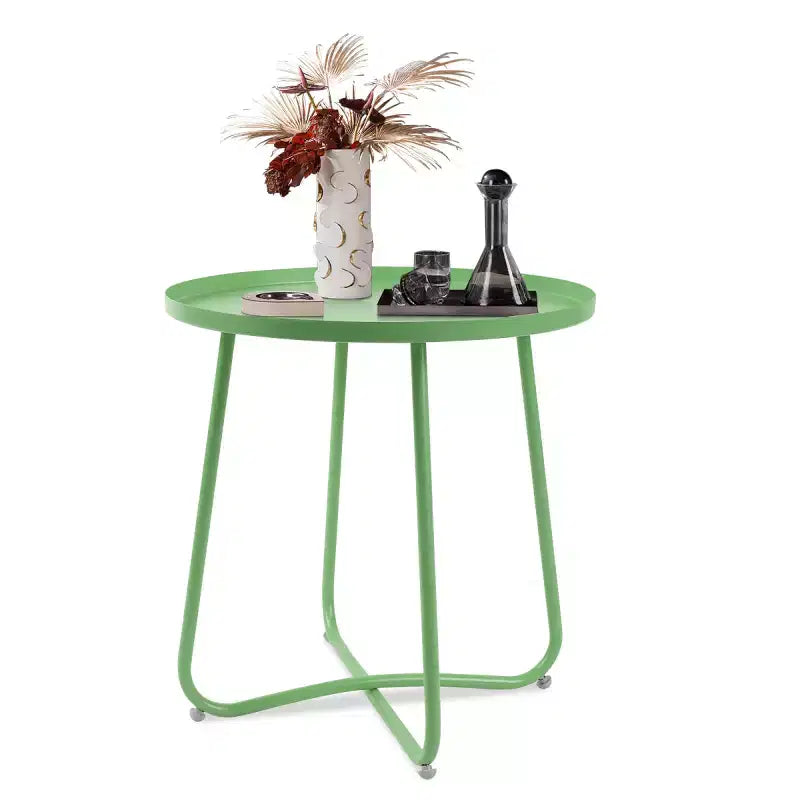 Mesita auxiliar redonda pequeña de metal para exteriores, resistente a la intemperie, para patio, jardín, jardín, porche y balcón, verde