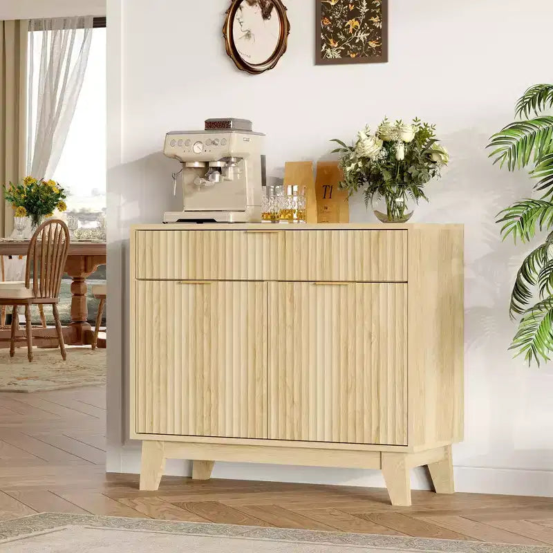 Aparador con puertas acanaladas, estante ajustable y cajón para comedor, cocina o sala de estar