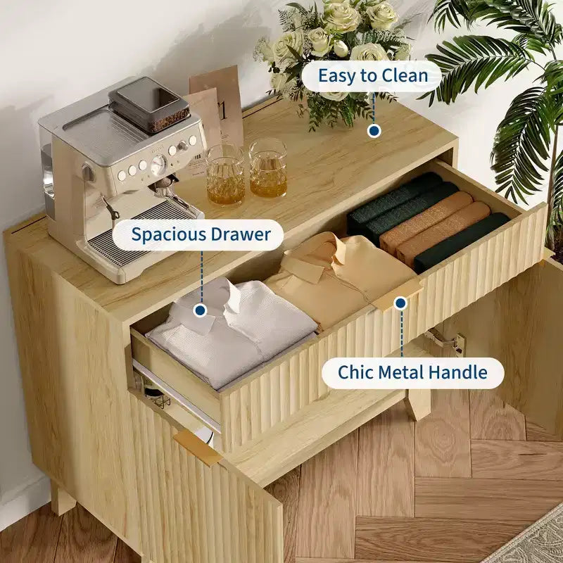 Buffet à panneaux cannelés avec étagère réglable et tiroir pour la salle à manger, la cuisine et le salon