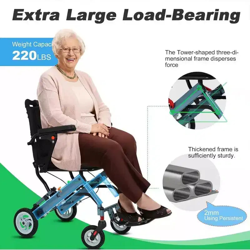 Fauteuil roulant de transport pliable et léger pour personnes âgées - assise de 16 pouces avec accoudoirs relevables, repose-pieds pivotants et freins à main verrouillables