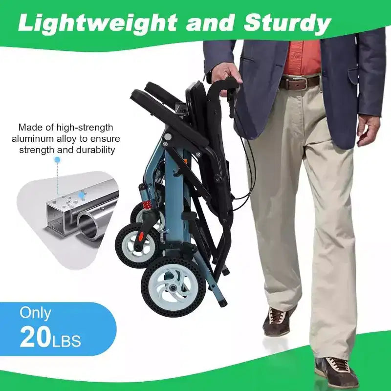 Fauteuil roulant de transport pliable et léger pour personnes âgées - assise de 16 pouces avec accoudoirs relevables, repose-pieds pivotants et freins à main verrouillables