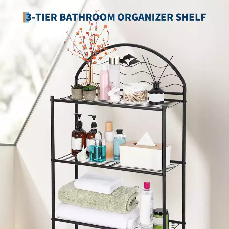 Étagère de rangement métallique à 3 niveaux pour toilettes, organisateur de salle de bain autoportant et peu encombrant pour serviettes et articles de toilette