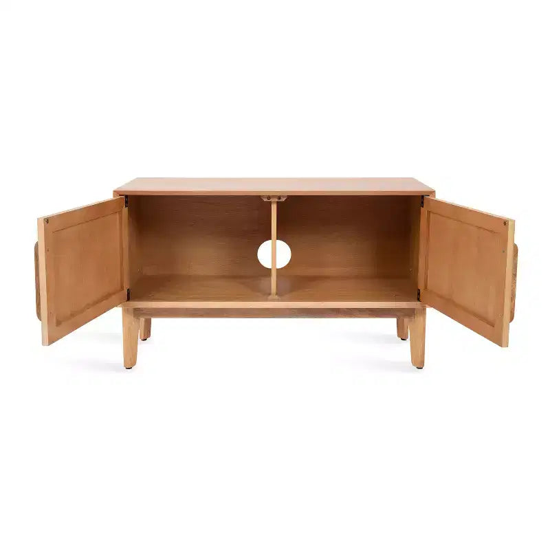 Meuble TV en bois, meuble multimédia pour le salon, grand espace de rangement et structure en bois stable
