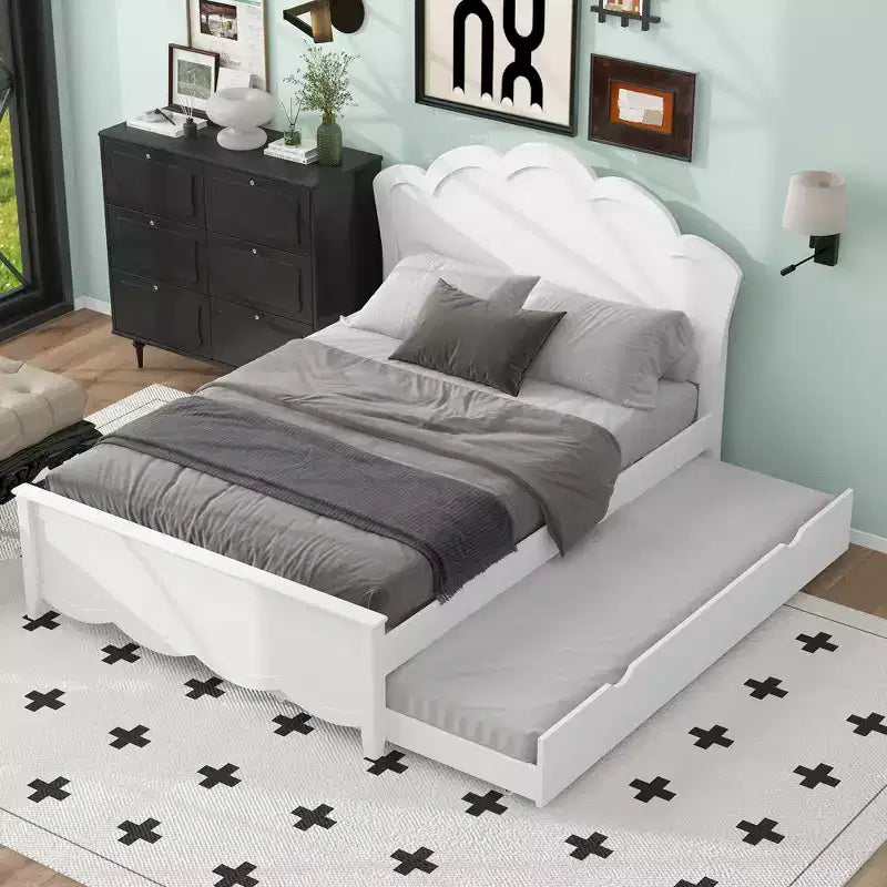 Cama de plataforma tamaño queen con cama nido individual, fácil de montar