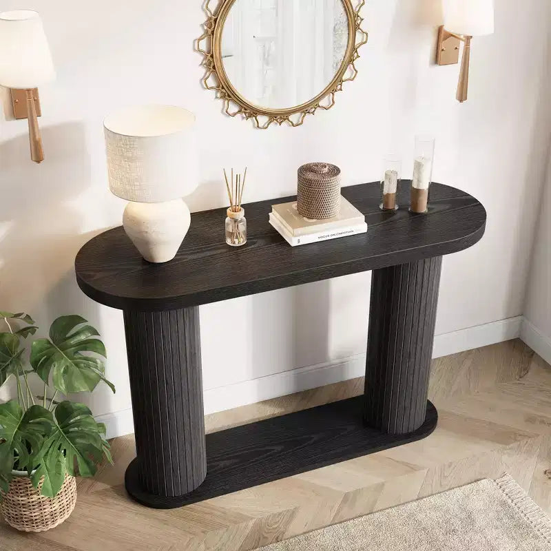 Table console en bois cannelé de 42.5, table étroite pour entrée ou derrière le canapé avec étagère de rangement, présentoir moderne pour couloir et salon