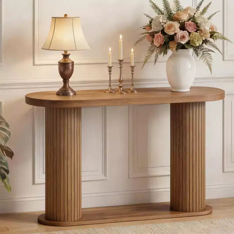 Table console en bois cannelé de 42.5, table étroite pour entrée ou derrière le canapé avec étagère de rangement, présentoir moderne pour couloir et salon