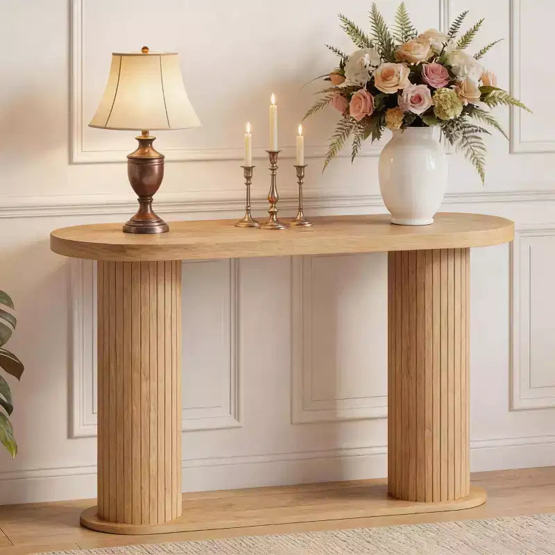 Table console en bois cannelé de 42.5, table étroite pour entrée ou derrière le canapé avec étagère de rangement, présentoir moderne pour couloir et salon