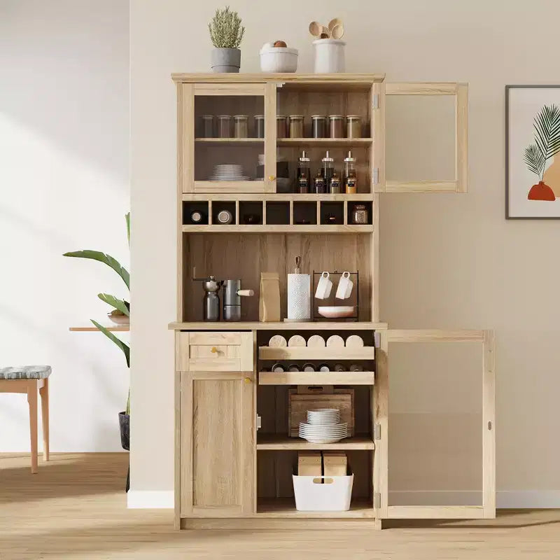 Freistehendes Buffet im Landhausstil mit Aufsatz, hoher Küchenvorratsschrank mit Weinregal und verstellbaren Ablagen für das Esszimmer