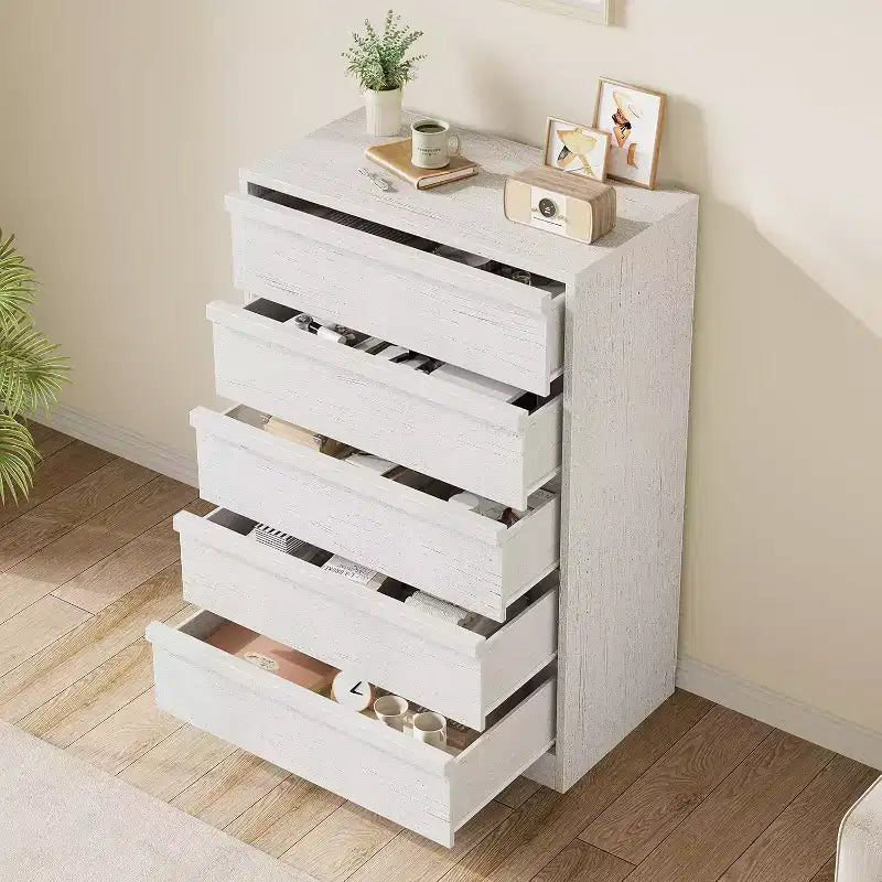 Moderne Kommode mit 5 Schubladen und viel Stauraum für Schlafzimmer, Wohnzimmer, Kinderzimmer und Eingangsbereich, weiß