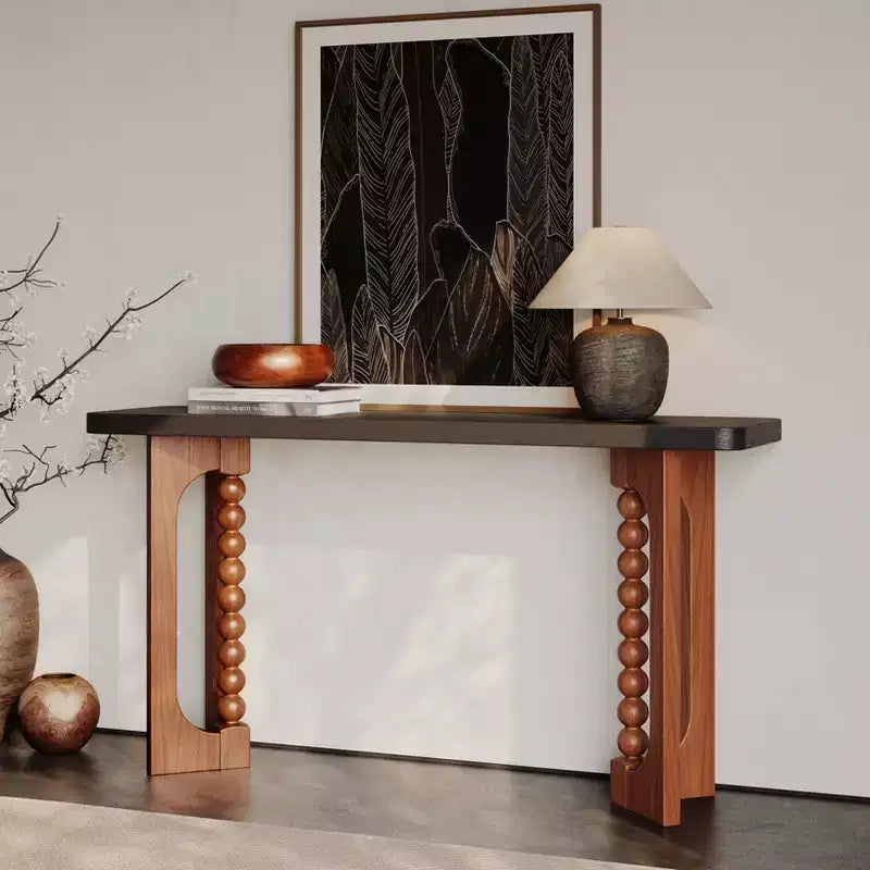 Mesa consola rústica de madera de 59'' con patas esféricas únicas