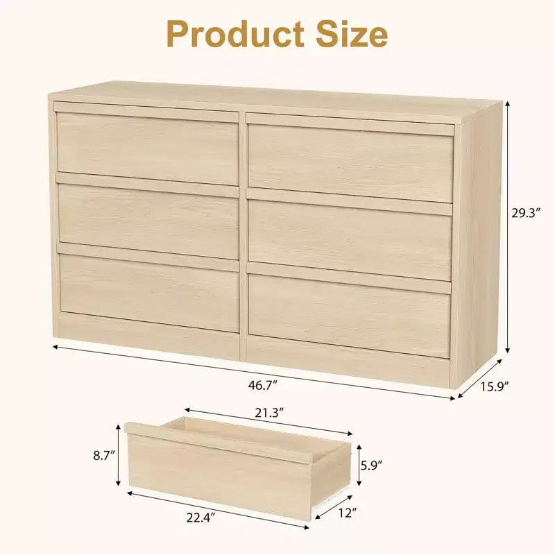 47 breite Kommode mit 6 Schubladen für das Schlafzimmer, Kommode aus Holz mit viel Stauraum, Schrankorganizer für das Wohnzimmer