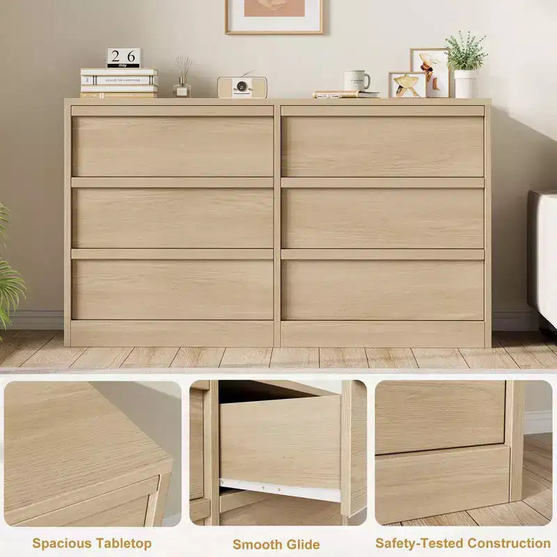 47 breite Kommode mit 6 Schubladen für das Schlafzimmer, Kommode aus Holz mit viel Stauraum, Schrankorganizer für das Wohnzimmer