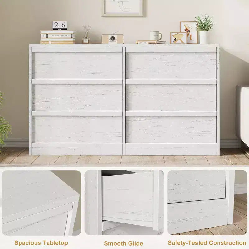 Commode de chambre de 47 à 6 tiroirs, en bois, avec grand espace de rangement, meuble de rangement pour le salon