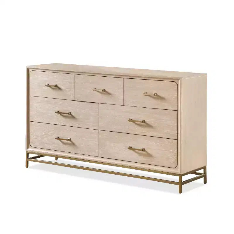 Commode bohème en chêne à 7 tiroirs