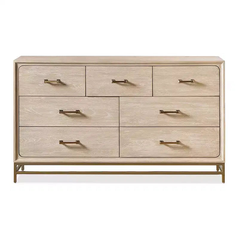 Commode bohème en chêne à 7 tiroirs