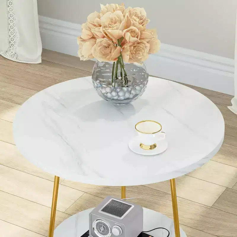 Table d'appoint ronde blanche à 2 niveaux