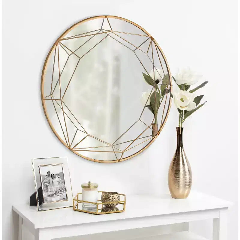 Miroir mural rond, miroir décoratif suspendu haut de gamme, verre transparent et installation facile
