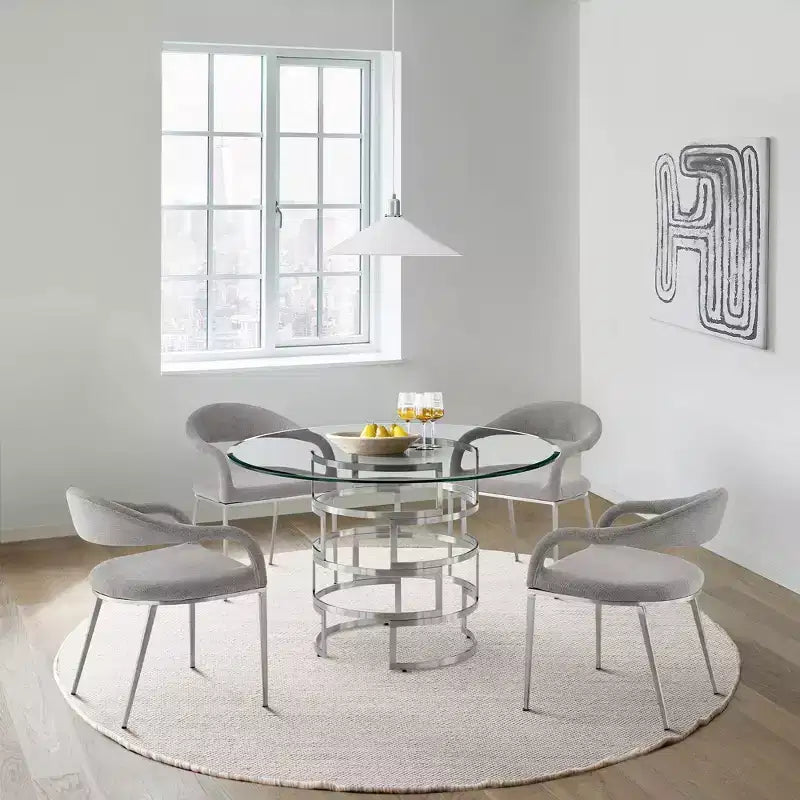 Mesa de comedor redonda de vidrio, mesa de comedor moderna para cocina, superficie de vidrio lisa y base estable