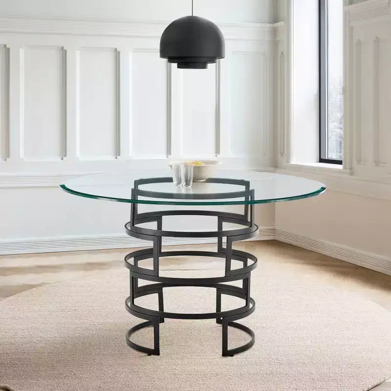 Mesa de comedor redonda de vidrio, mesa de comedor moderna para cocina, superficie de vidrio lisa y base estable