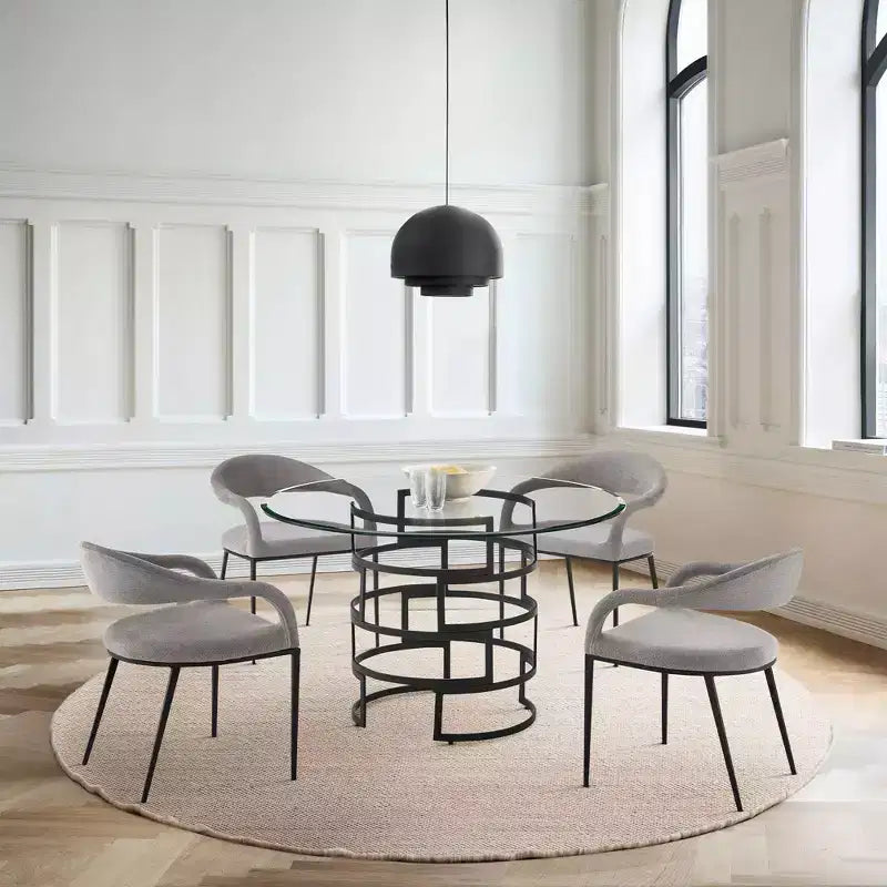 Mesa de comedor redonda de vidrio, mesa de comedor moderna para cocina, superficie de vidrio lisa y base estable