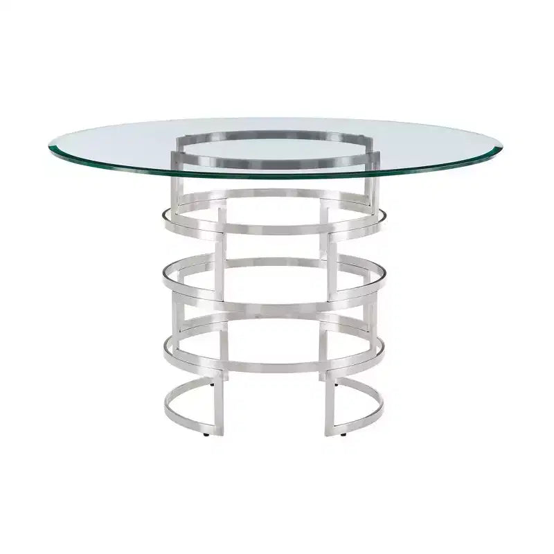 Table à manger ronde en verre, table de cuisine moderne, plateau en verre lisse et base stable