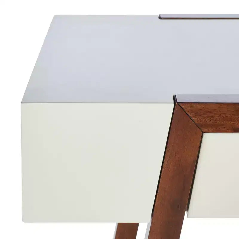 Weißer/brauner Schreibtisch, zweifarbiger Schreibtisch fürs Homeoffice, großzügige Arbeitsfläche und stabiles Gestell