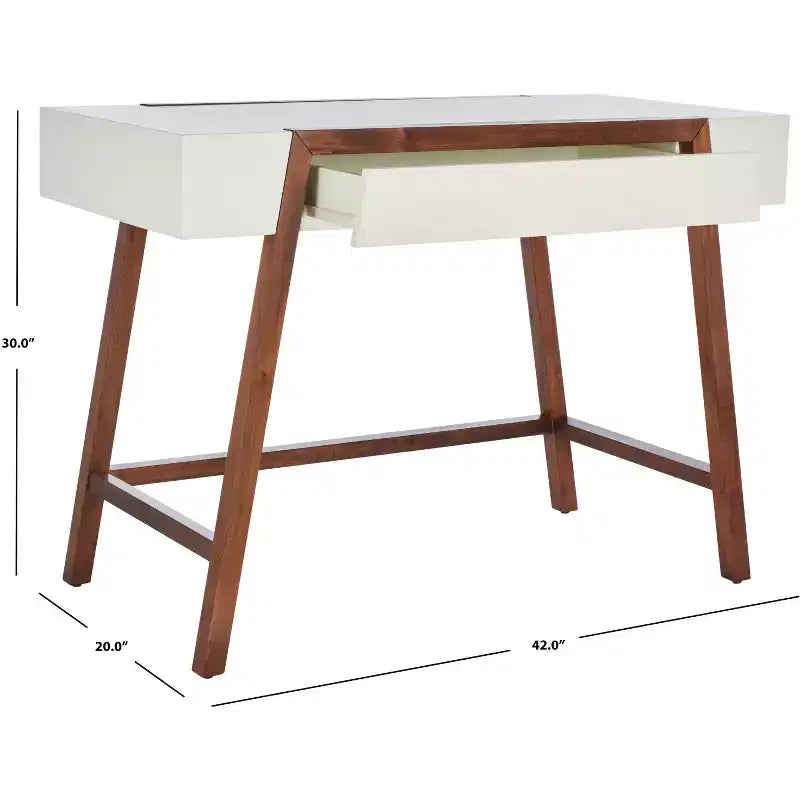 Weißer/brauner Schreibtisch, zweifarbiger Schreibtisch fürs Homeoffice, großzügige Arbeitsfläche und stabiles Gestell